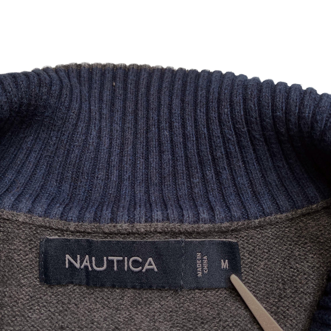 Nautica Grey Quarter Zip Knitwear Sweater Men's Medium
